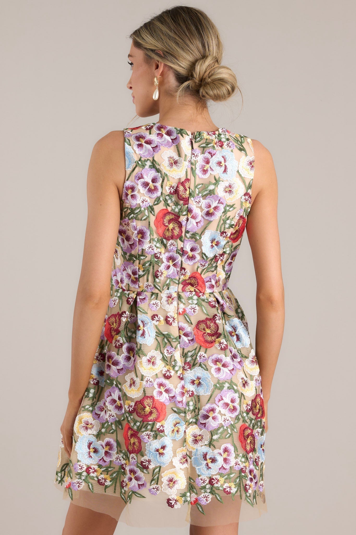 Garden Bloom Natural Floral Embroidered Mini Dress