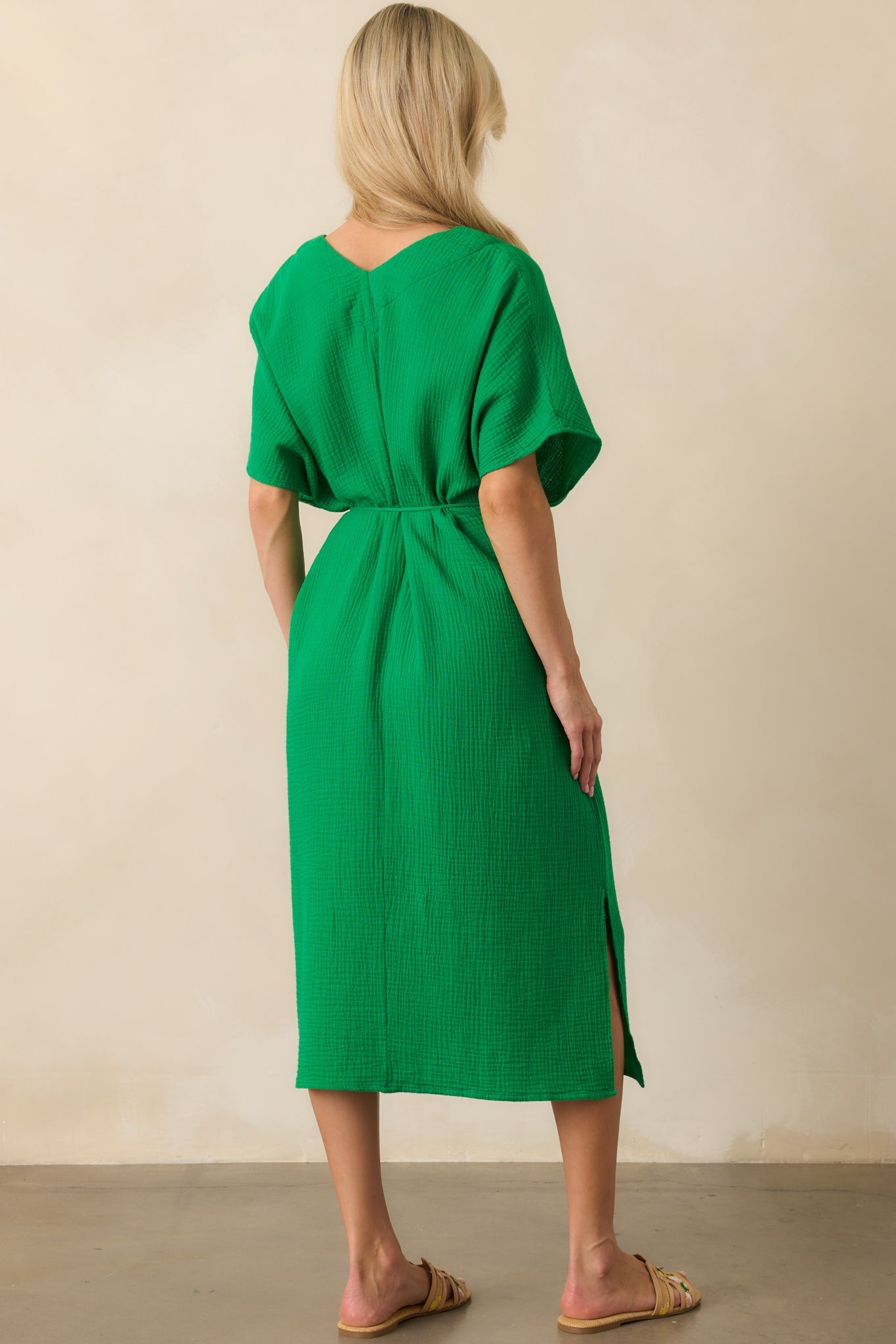 Living For Days Like This Green Rayon Gauze Kaftan Midi Dress