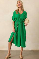 Living For Days Like This Green Rayon Gauze Kaftan Midi Dress