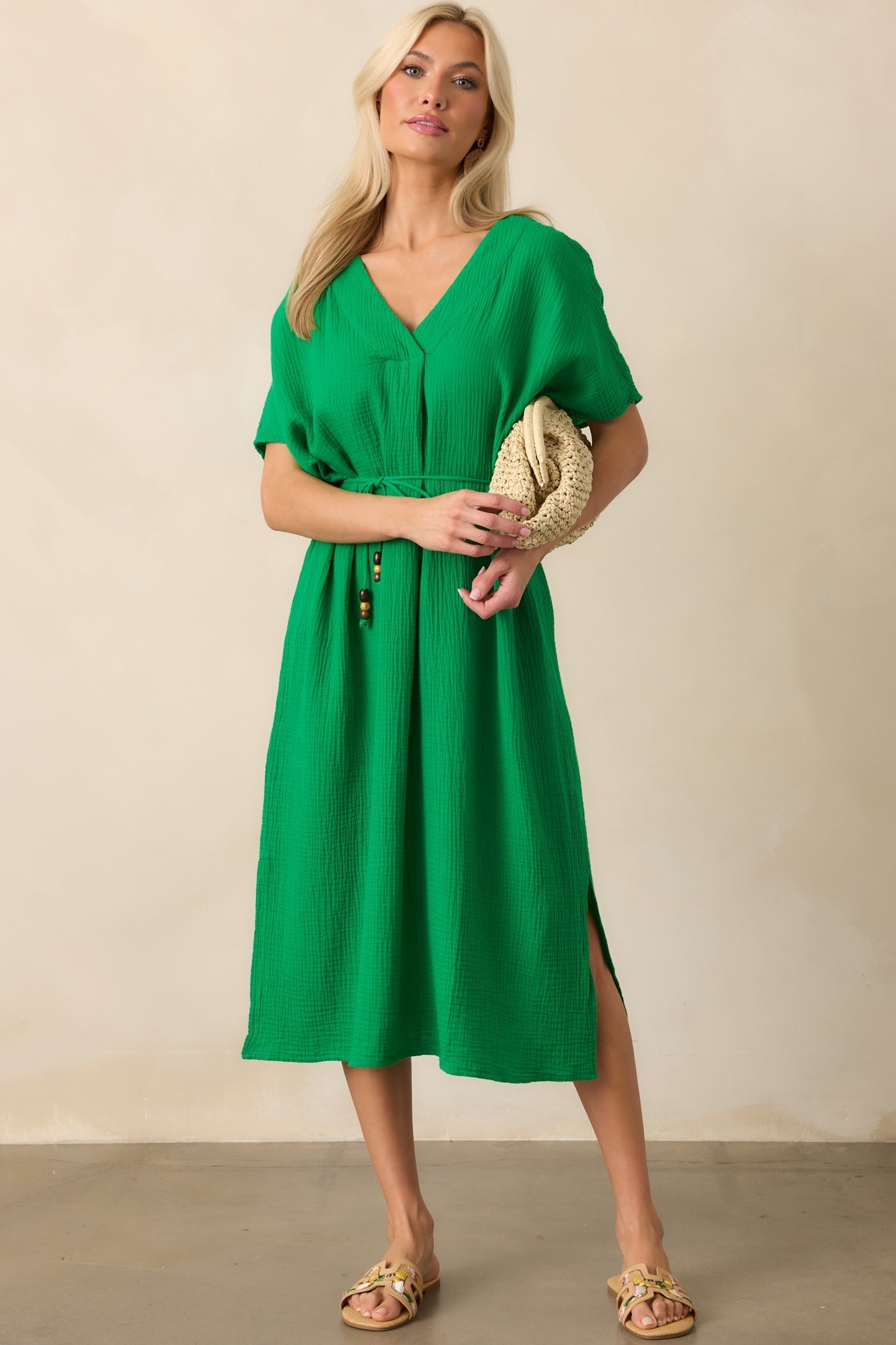 Living For Days Like This Green Rayon Gauze Kaftan Midi Dress