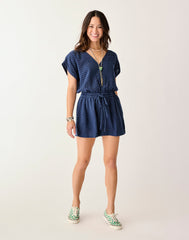 Sophie Linen Romper: Navy Disco