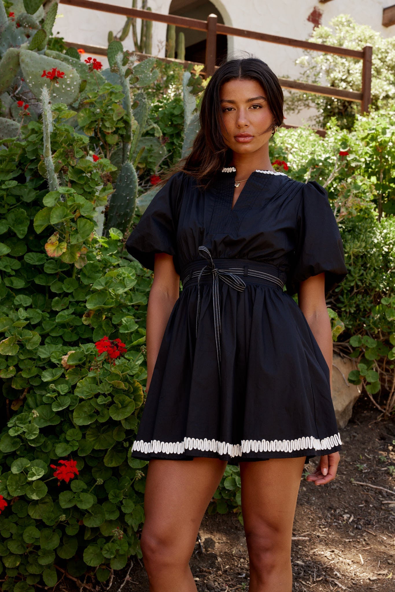 Odette Ric Rac Mini Dress in Black