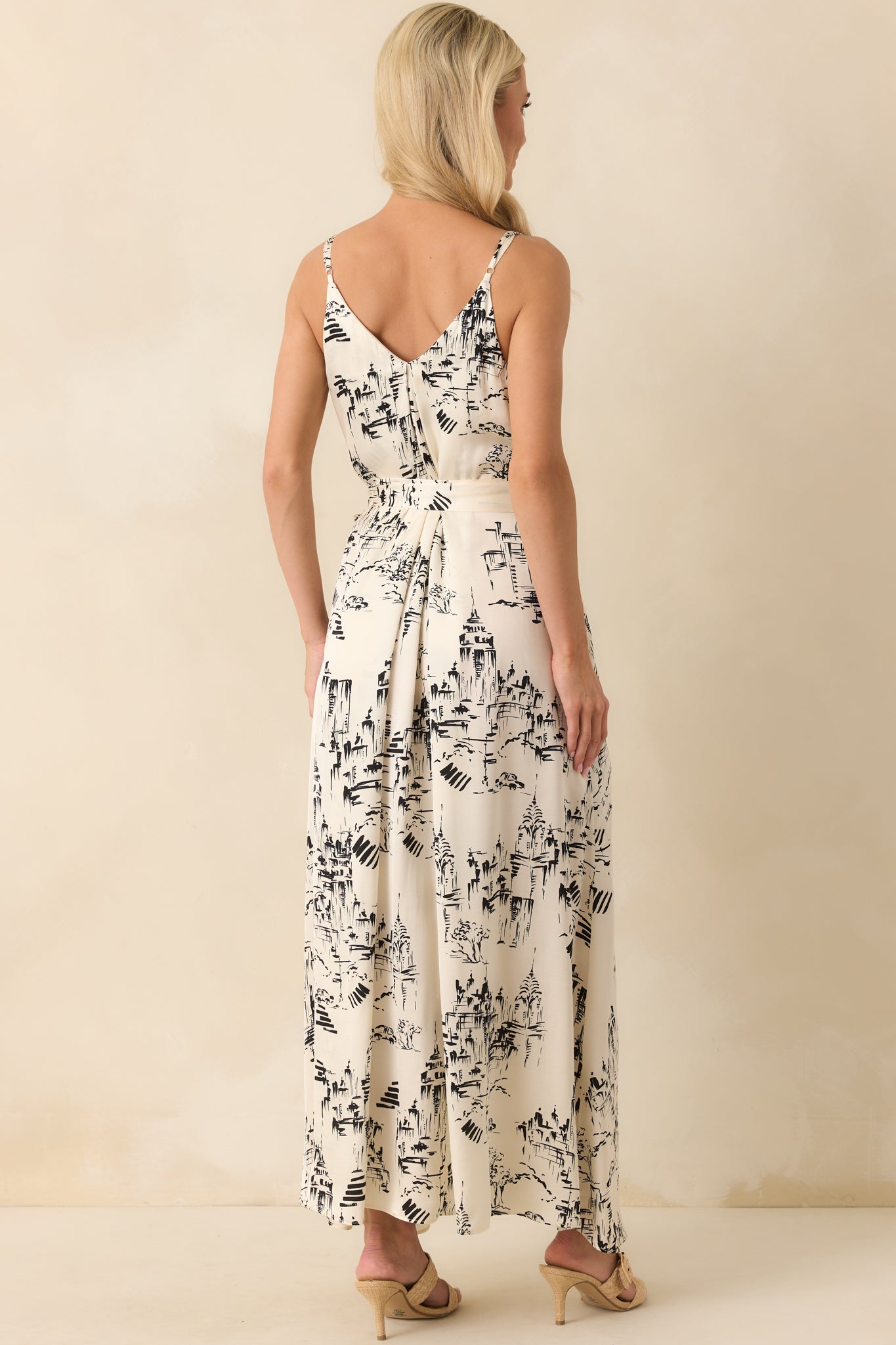 Nothing Ever Changed Ivory & Black Print Satin Maxi Dress