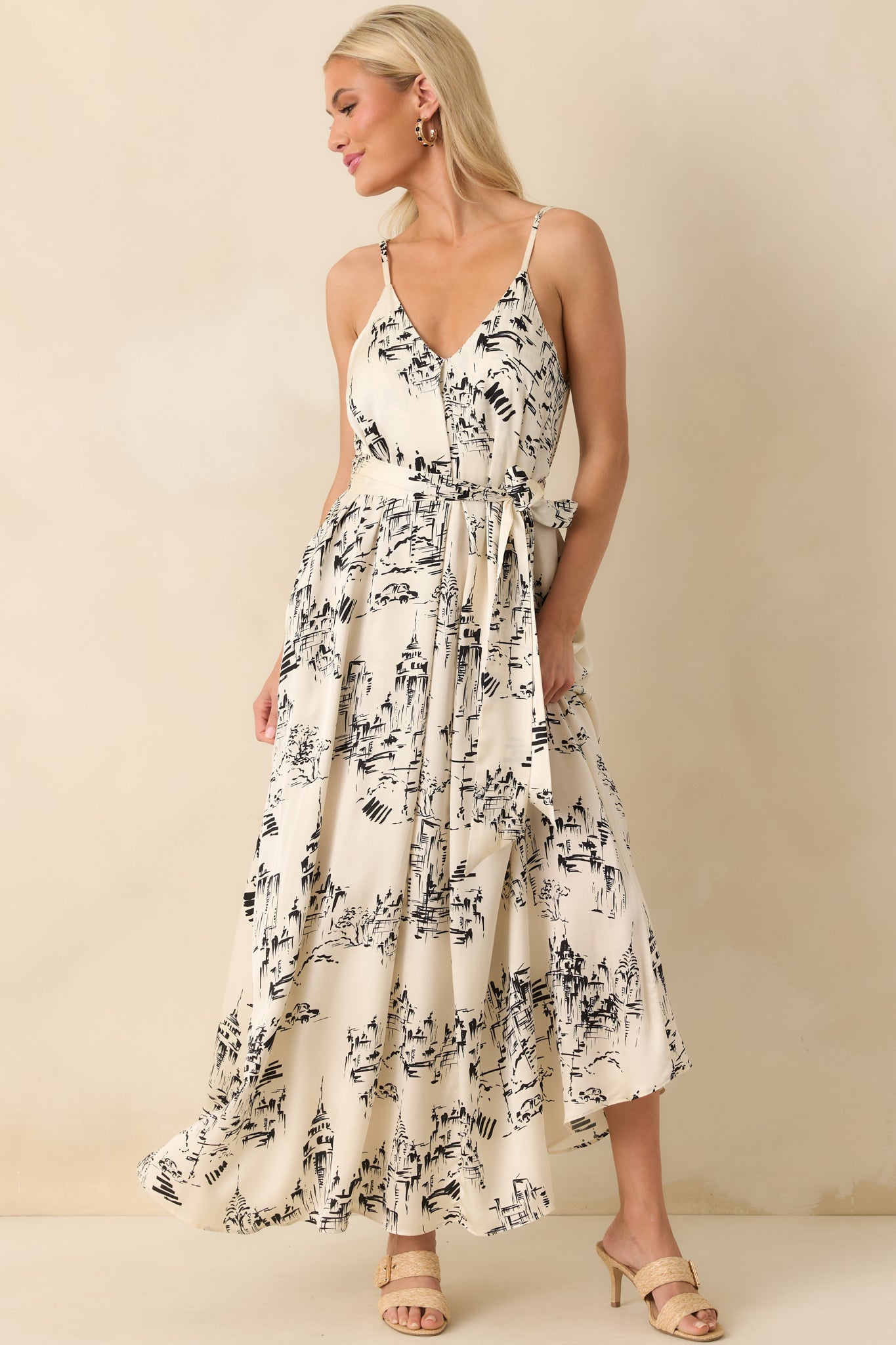 Nothing Ever Changed Ivory & Black Print Satin Maxi Dress