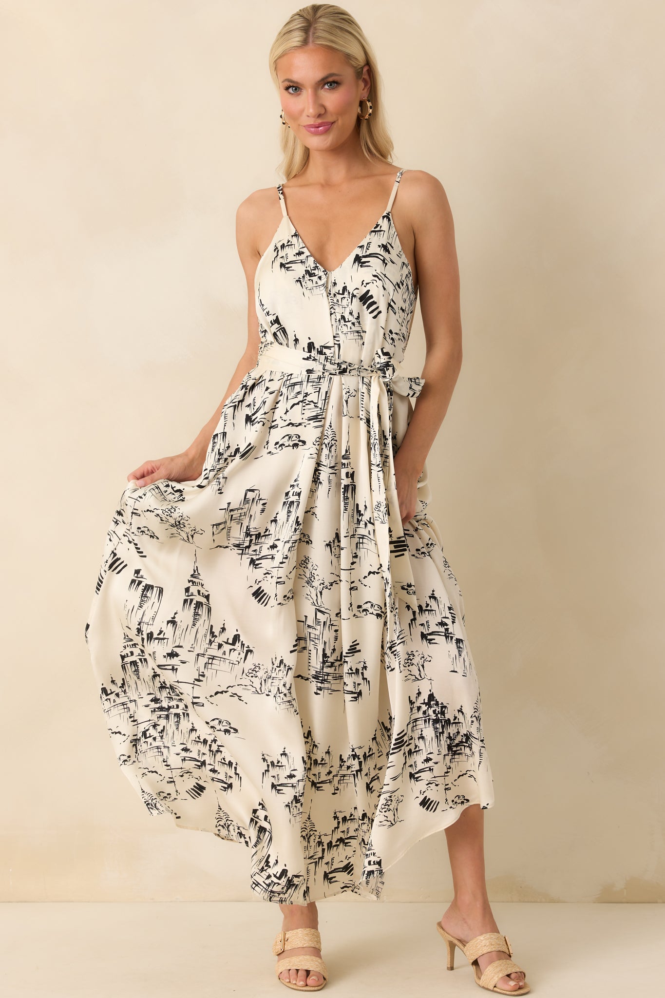 Nothing Ever Changed Ivory & Black Print Satin Maxi Dress