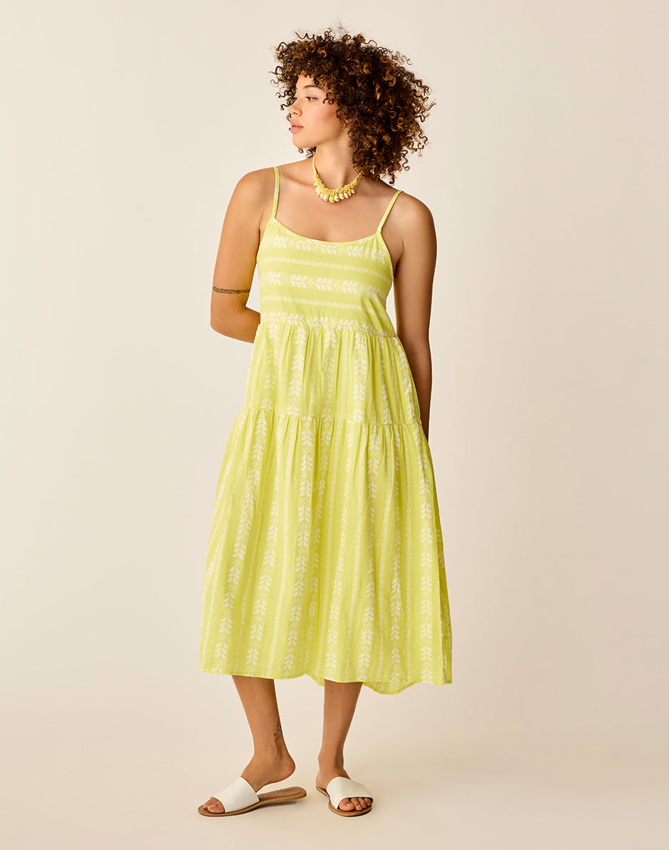 Jacey Textured Dress: Limeade Embroidered