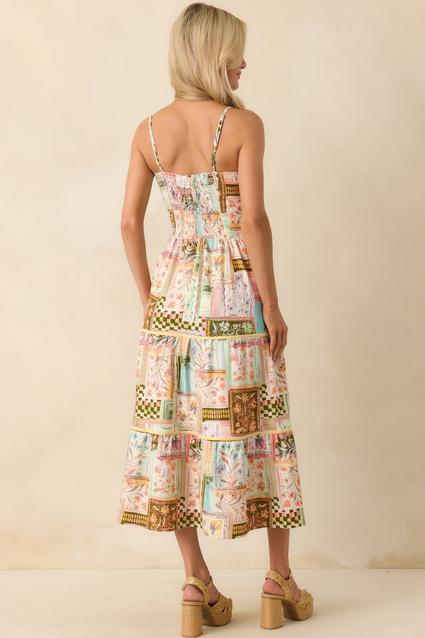 Had To Have It Light Green Multi Patchwork Linen Blend Maxi Dress