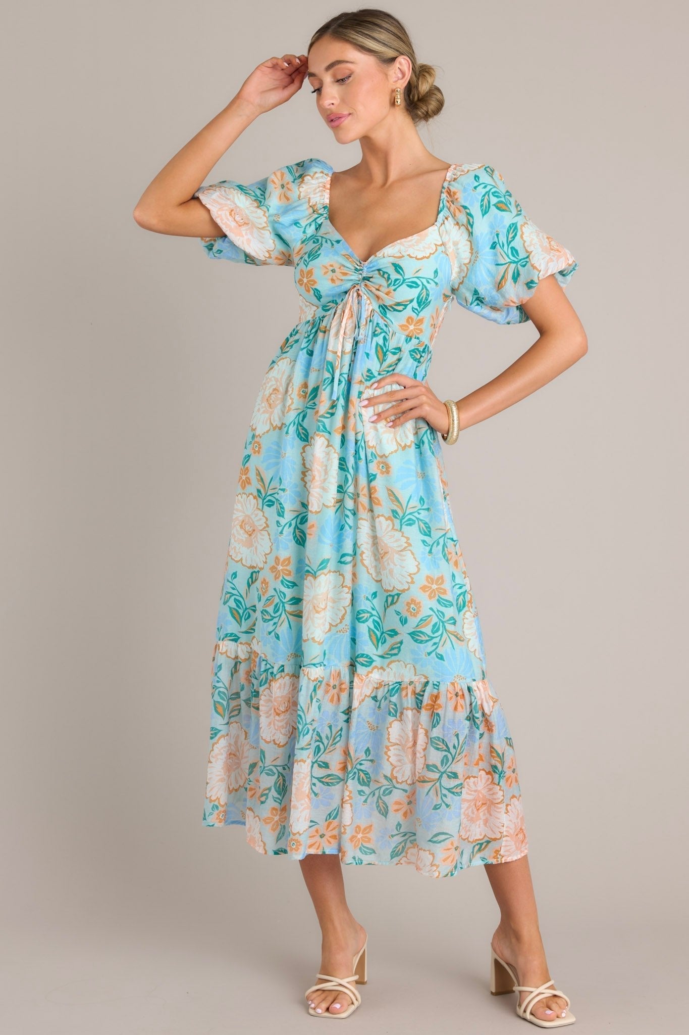 MINKPINK Evelyn Light Blue Puff Sleeve Midi Dress