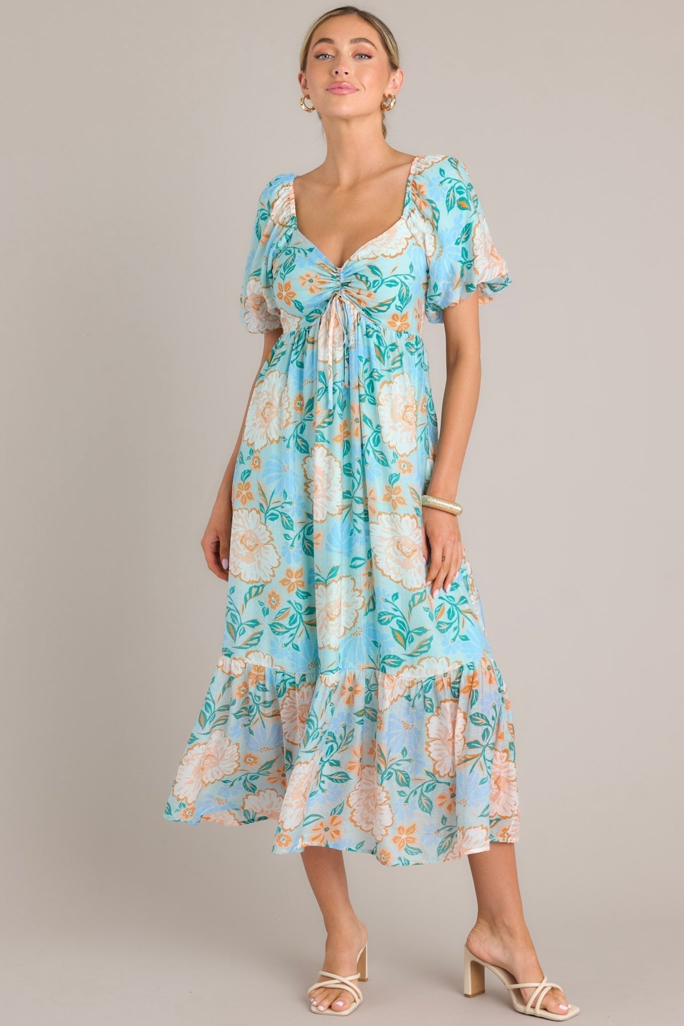 MINKPINK Evelyn Light Blue Puff Sleeve Midi Dress