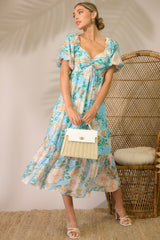 MINKPINK Evelyn Light Blue Puff Sleeve Midi Dress