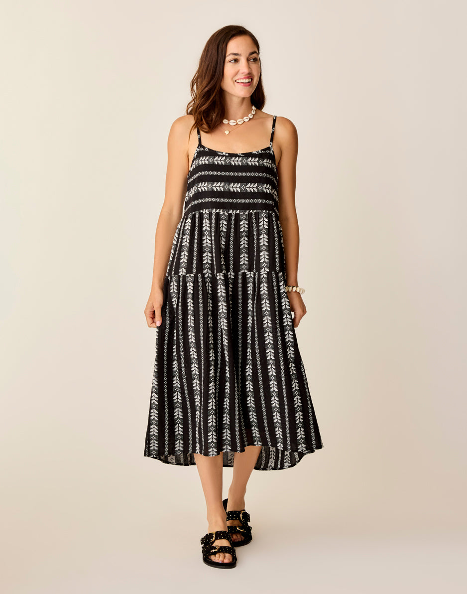 Jacey Textured Dress: Black Embroidered