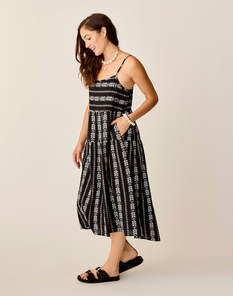 Jacey Textured Dress: Black Embroidered