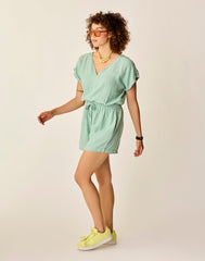 Sophie Linen Romper: Haze Chambray