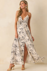 Just Fell Into Place Ivory Tropical Print Linen Blend Maxi Dress