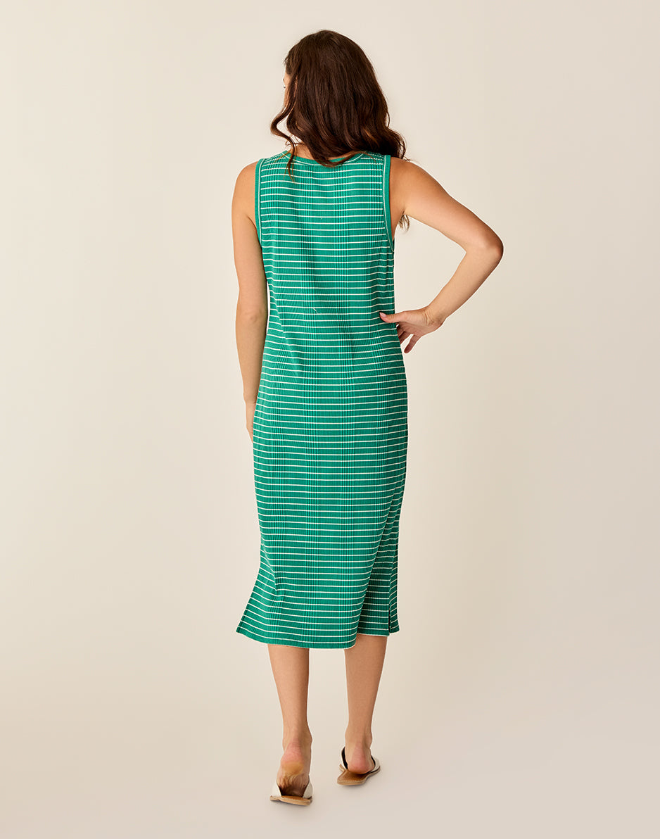 Elodie Rib Dress: Jade Stripe