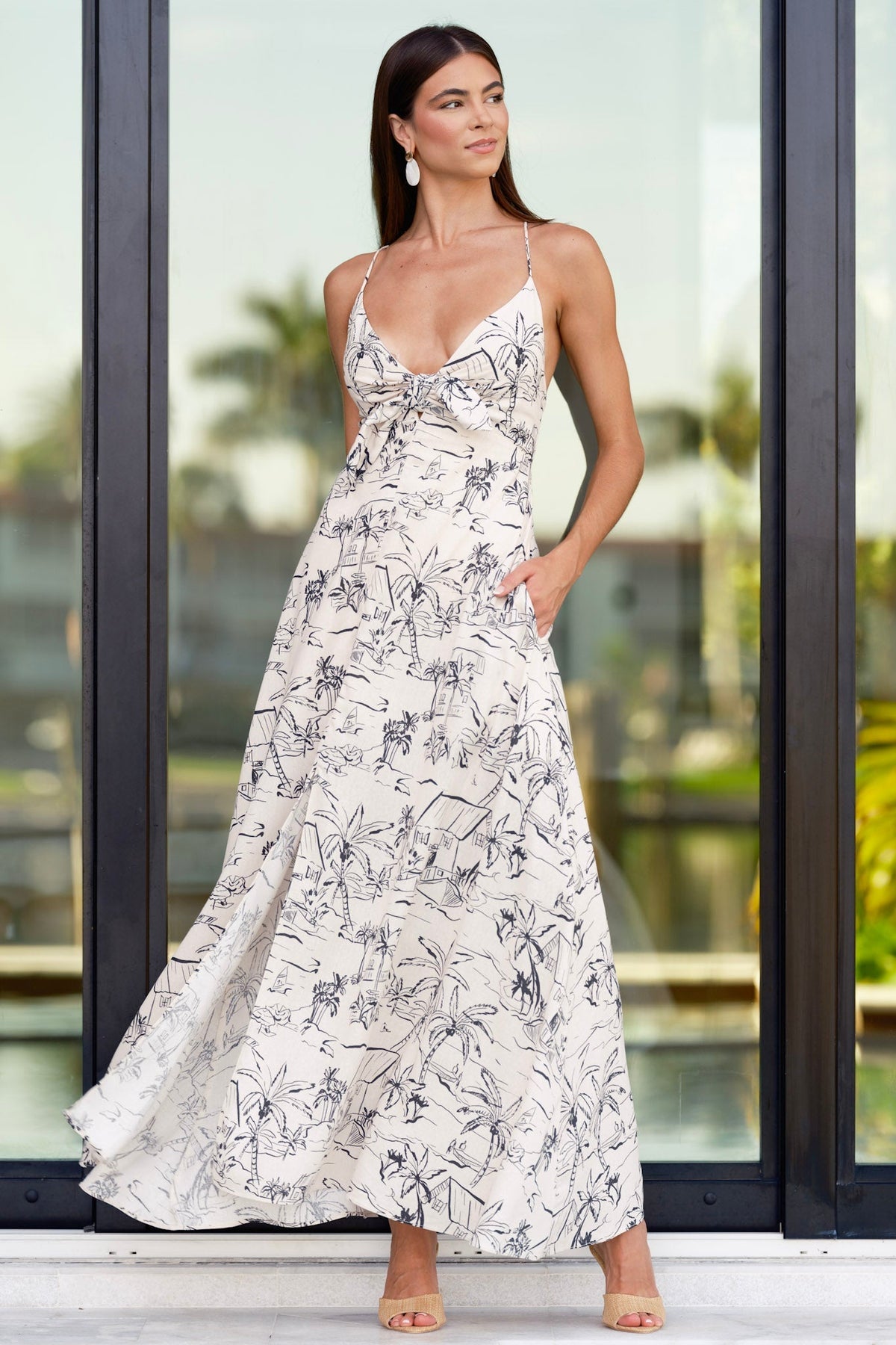 Just Fell Into Place Ivory Tropical Print Linen Blend Maxi Dress