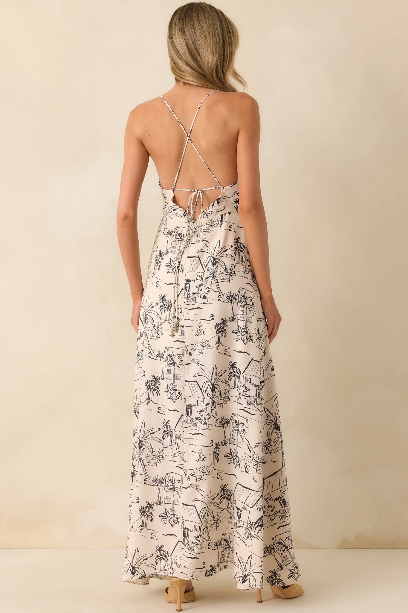 Just Fell Into Place Ivory Tropical Print Linen Blend Maxi Dress