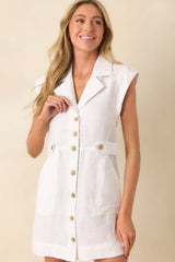 Never A Bad Day White Linen Button Front Mini Dress