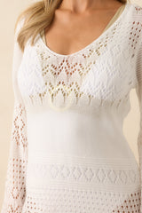 The Breeze In My Hair White Open Knit Cover Up Mini Dress