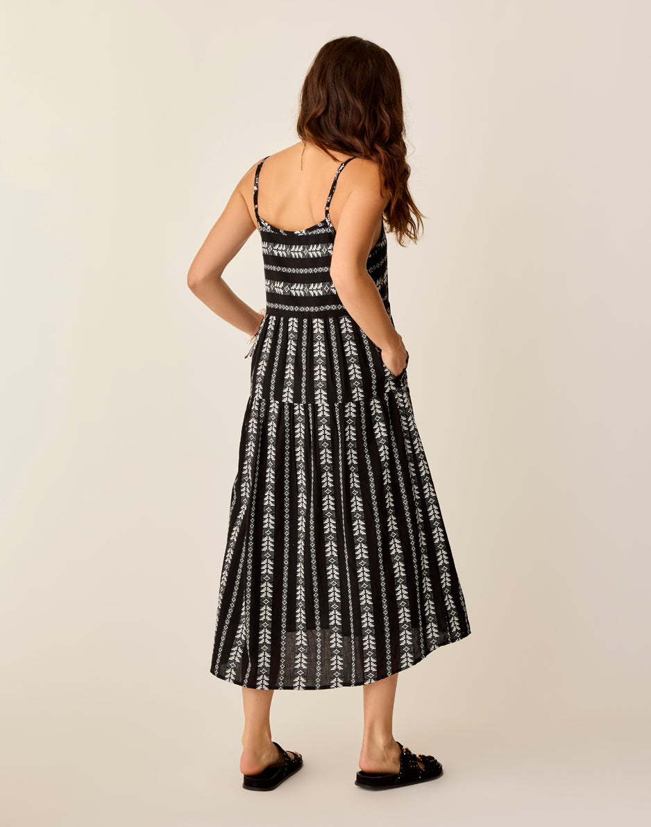 Jacey Textured Dress: Black Embroidered