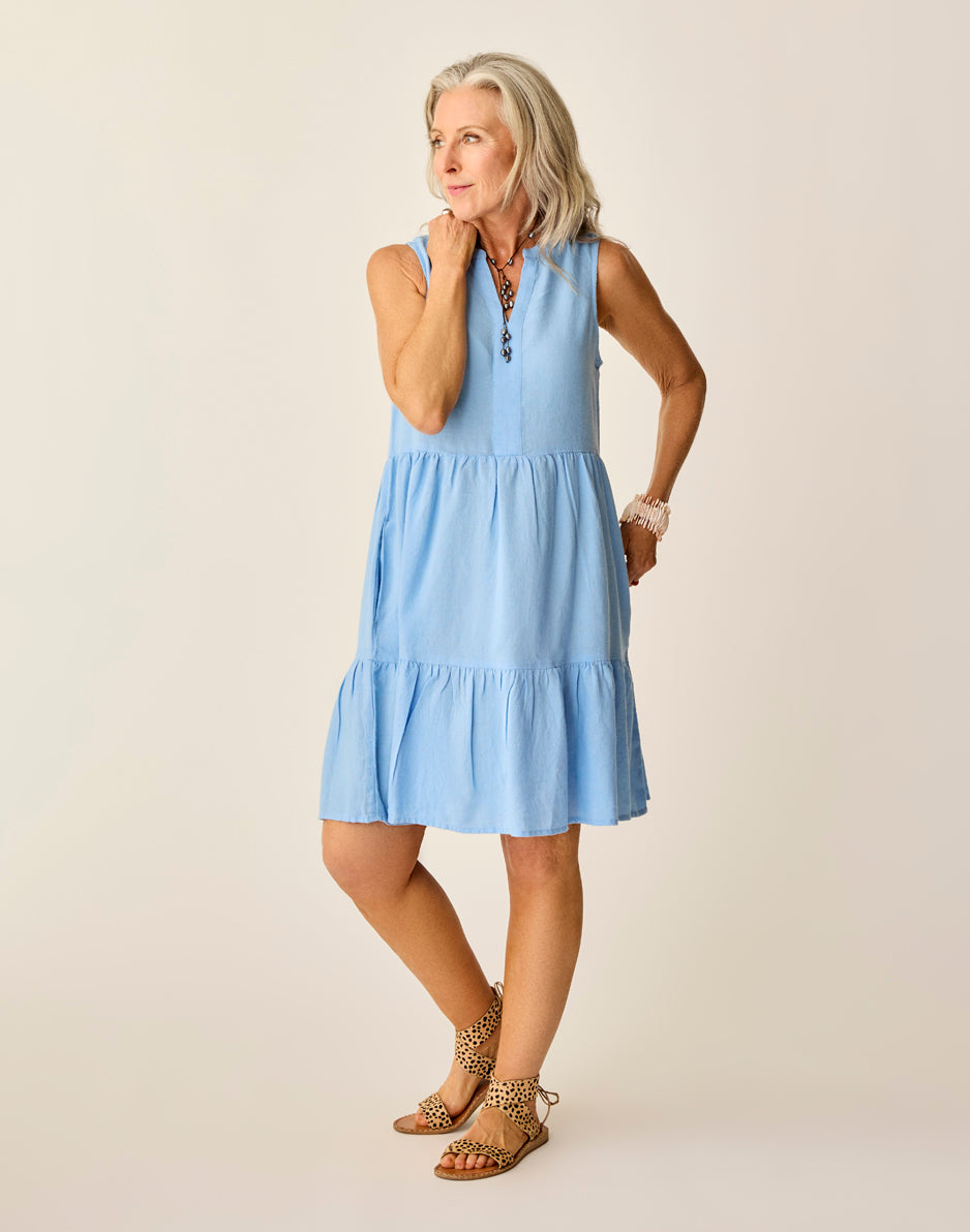 Nellie Linen Dress: Sky Blue Chambray