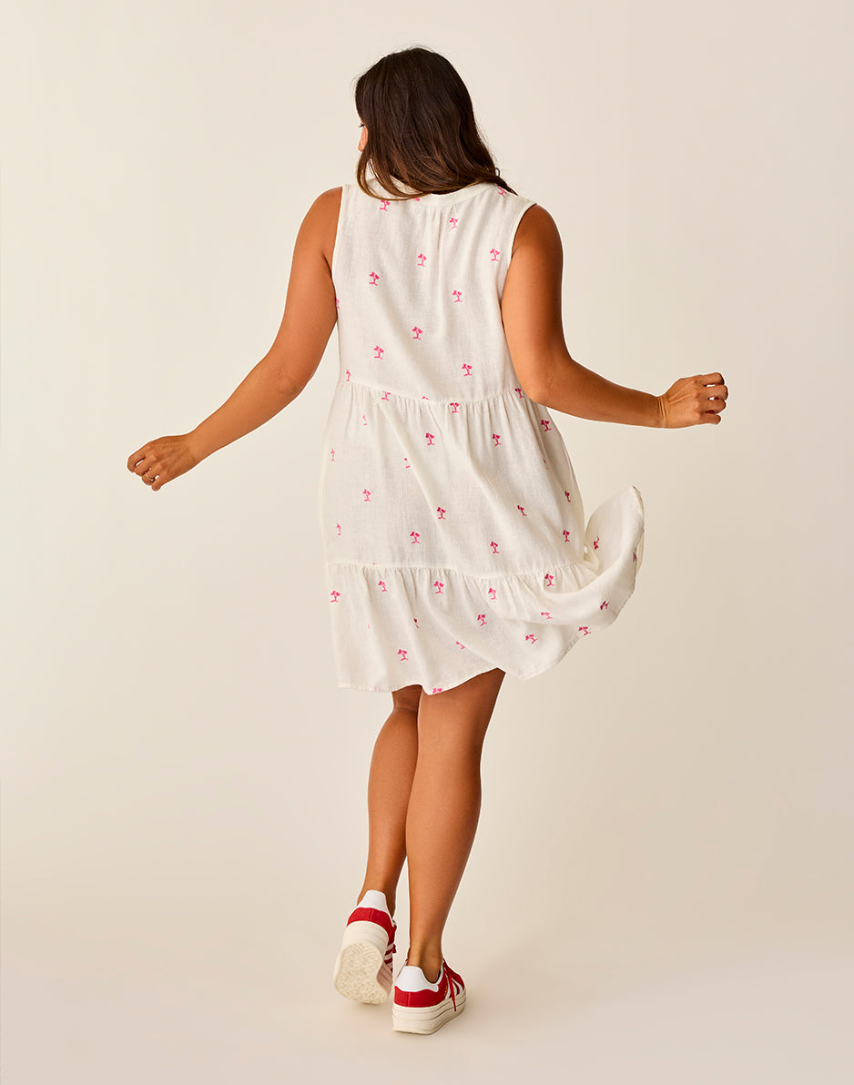 Nellie Linen Dress: Palm Embroidered
